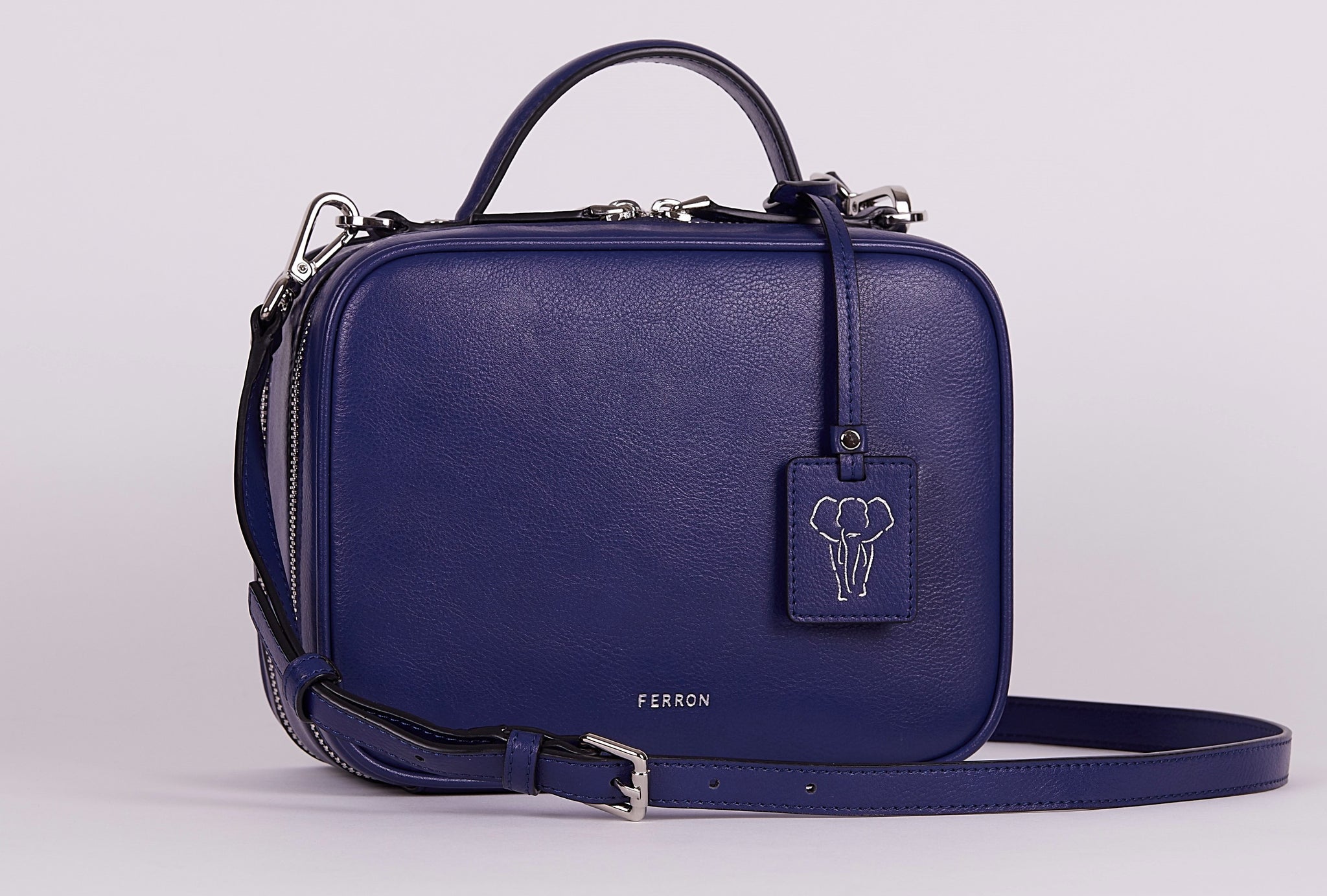 FERRON Vegan Signature Crossbody bag in blue with adjustable and detachable straps